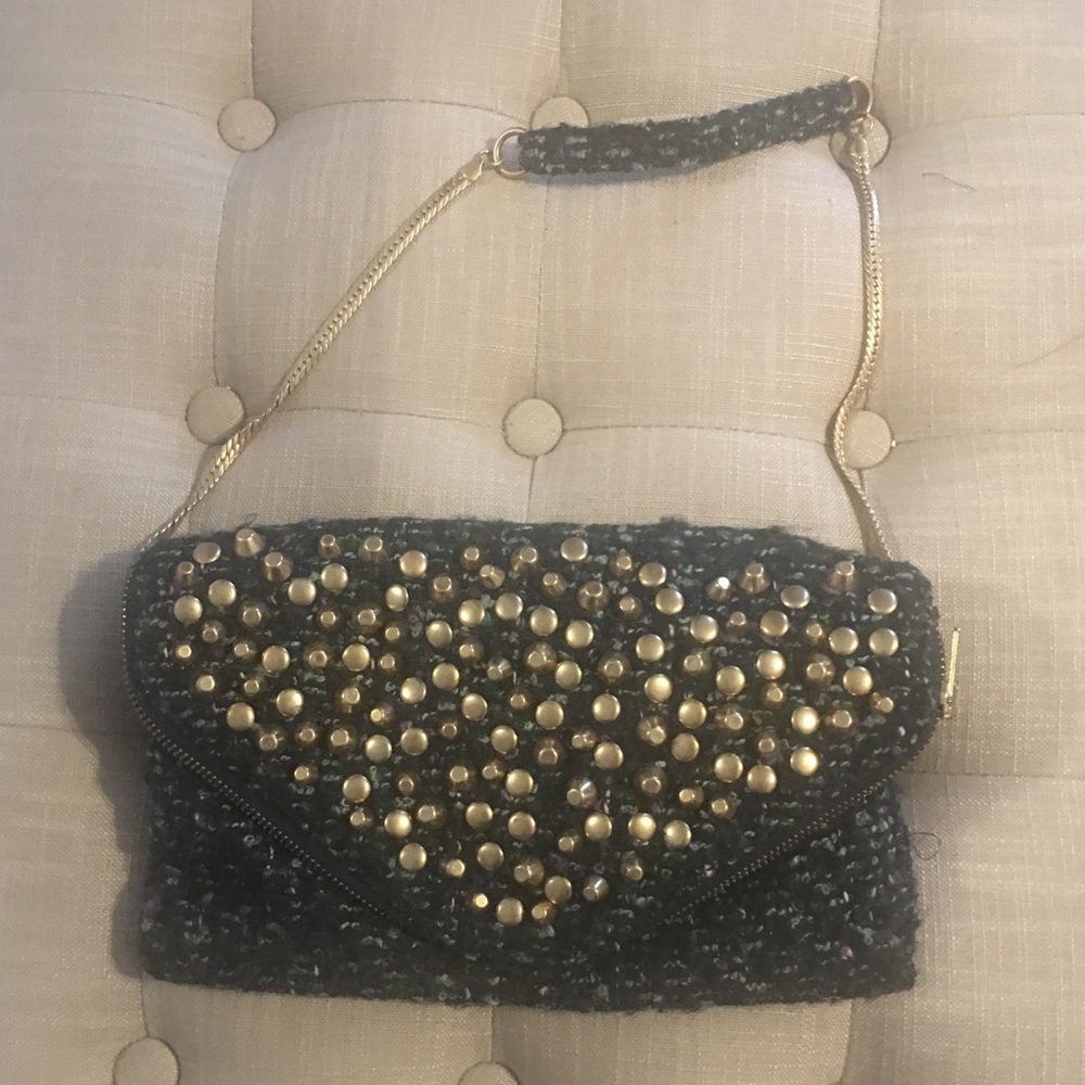 Unique Jcrew tweed studded clutch